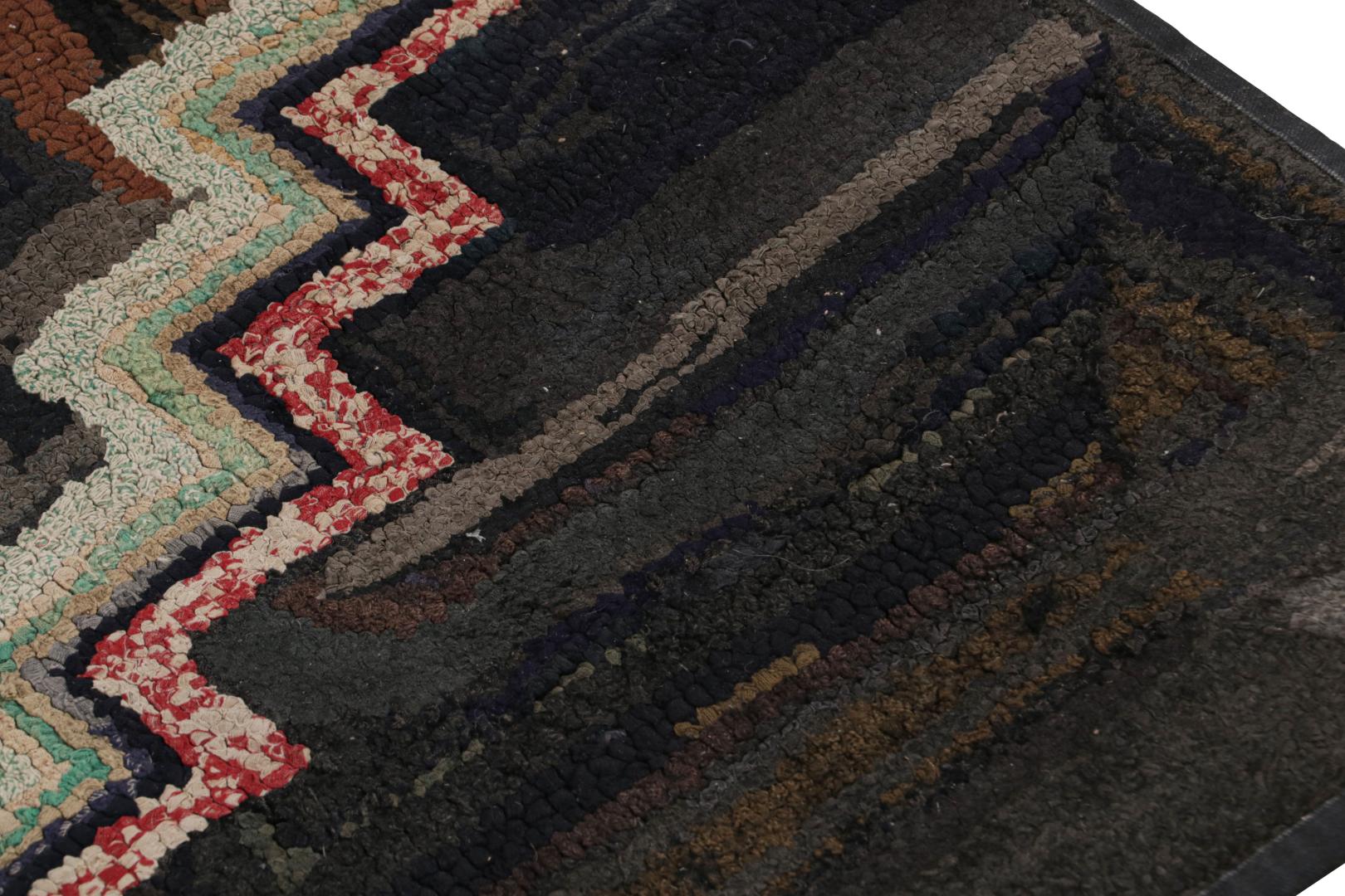 Antique Hooked Pictorial Geometric Rug
