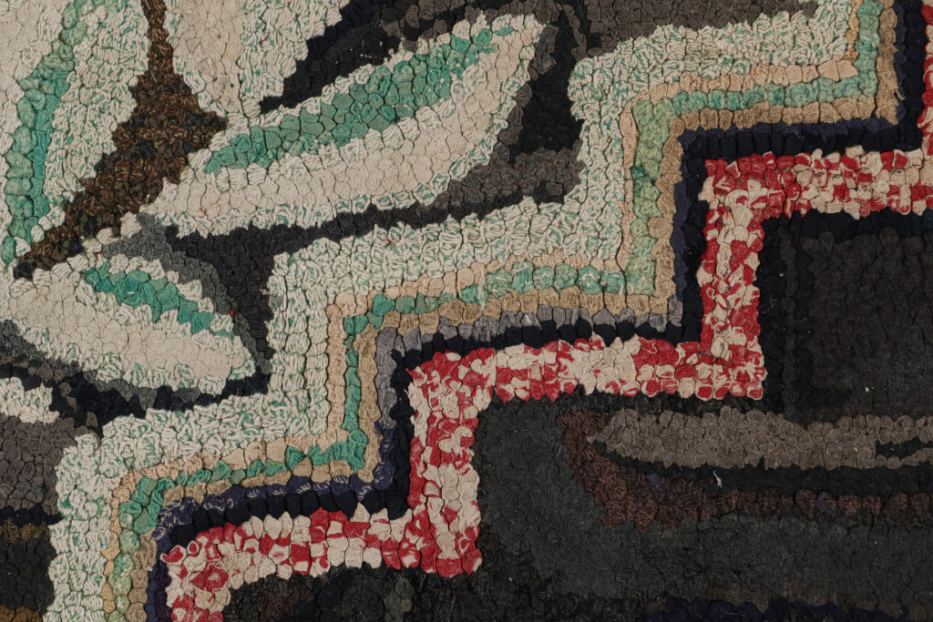 Antique Hooked Pictorial Geometric Rug