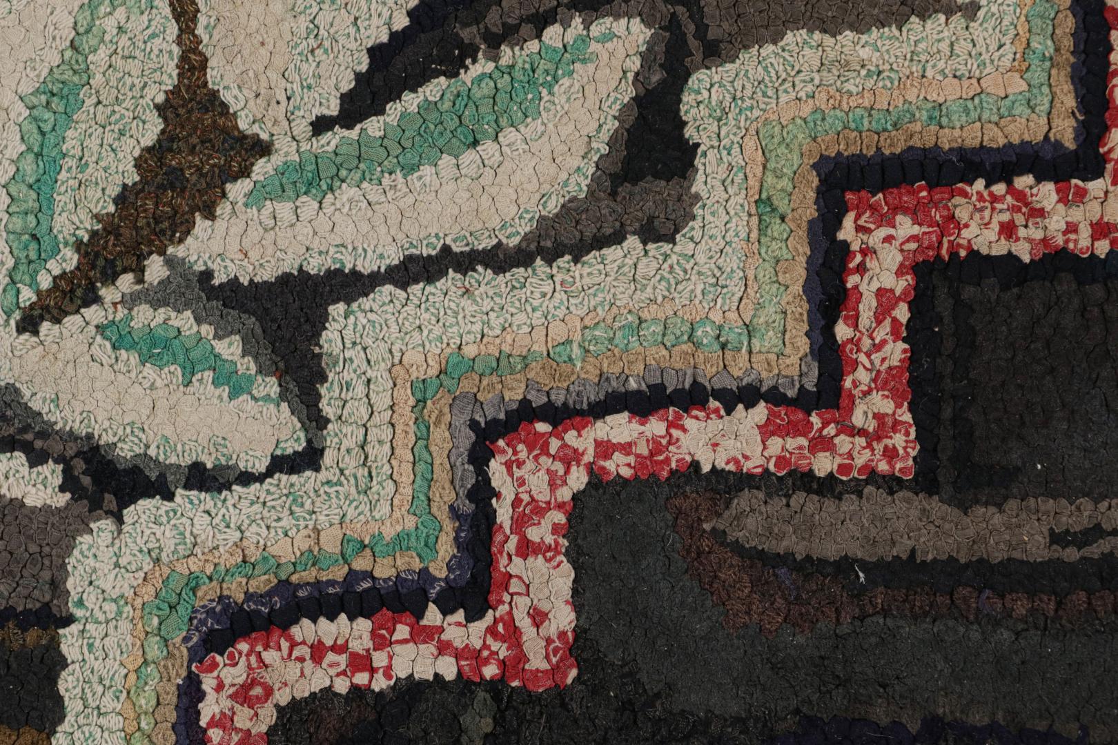 Antique Hooked Pictorial Geometric Rug