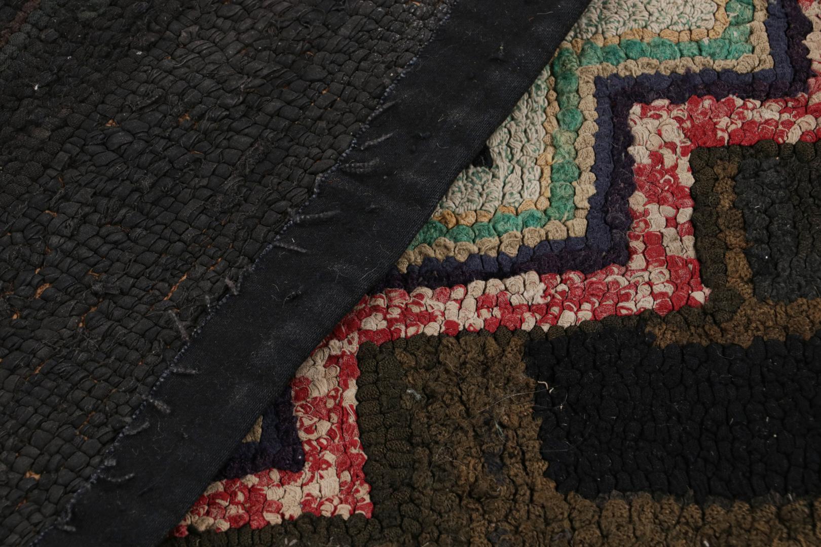 Antique Hooked Pictorial Geometric Rug