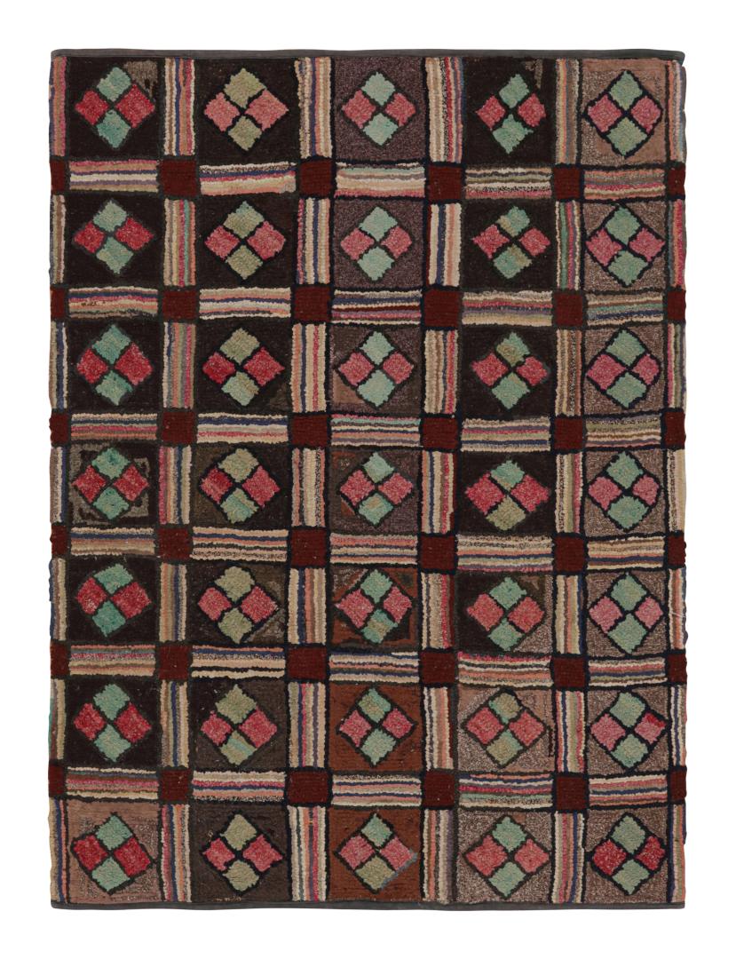 Antique Hooked Geometric Rug