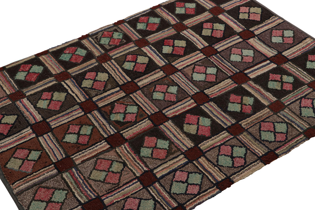 Antique Hooked Geometric Rug