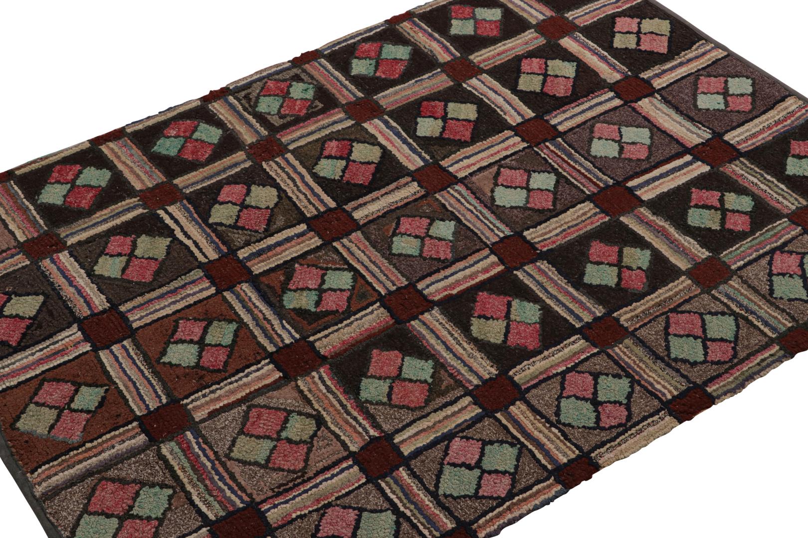 Antique Hooked Geometric Rug
