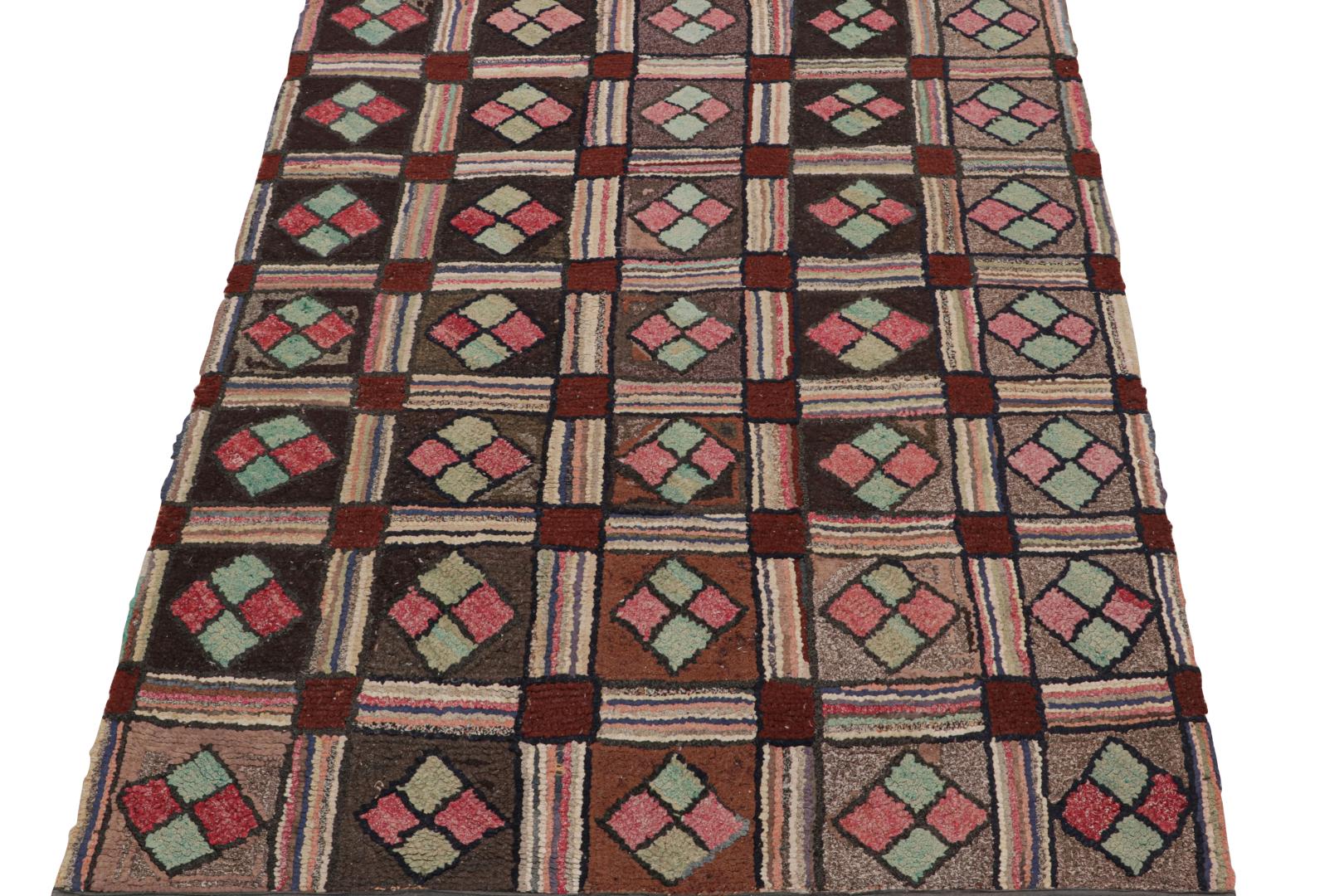Antique Hooked Geometric Rug
