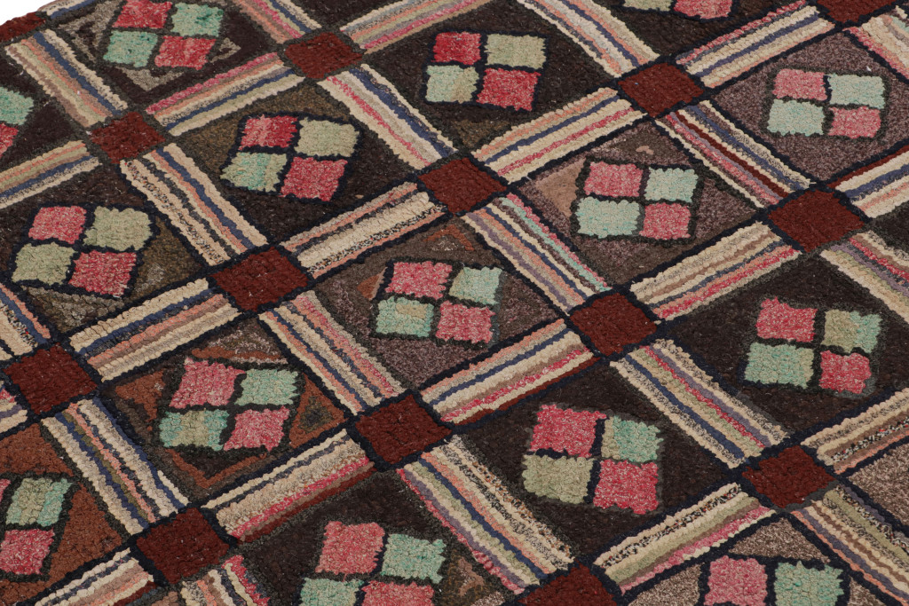 Antique Hooked Geometric Rug