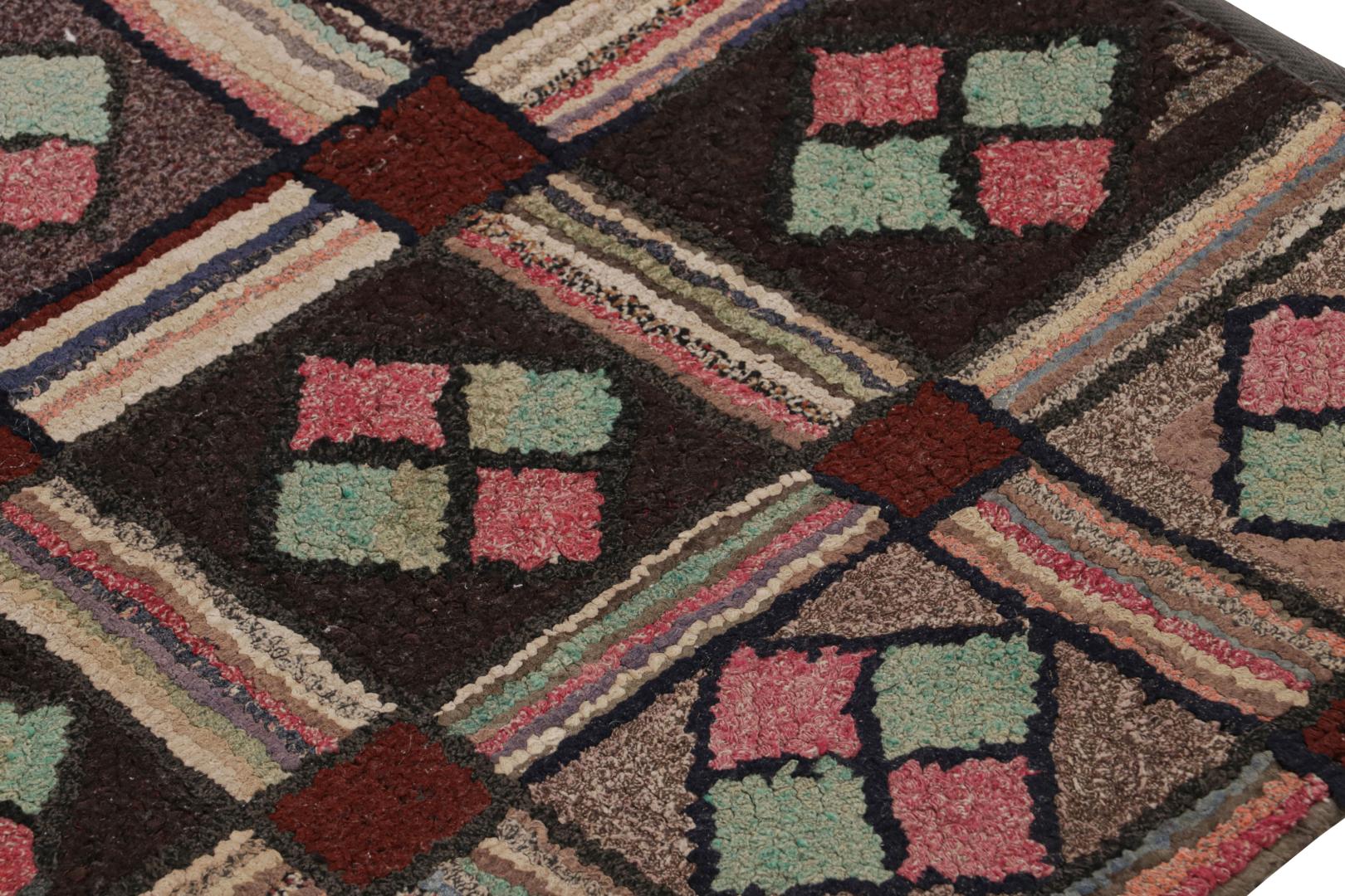 Antique Hooked Geometric Rug