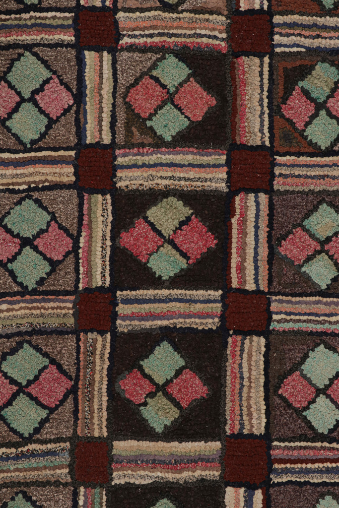 Antique Hooked Geometric Rug