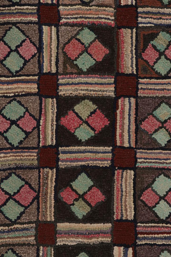 Antique Hooked Geometric Rug