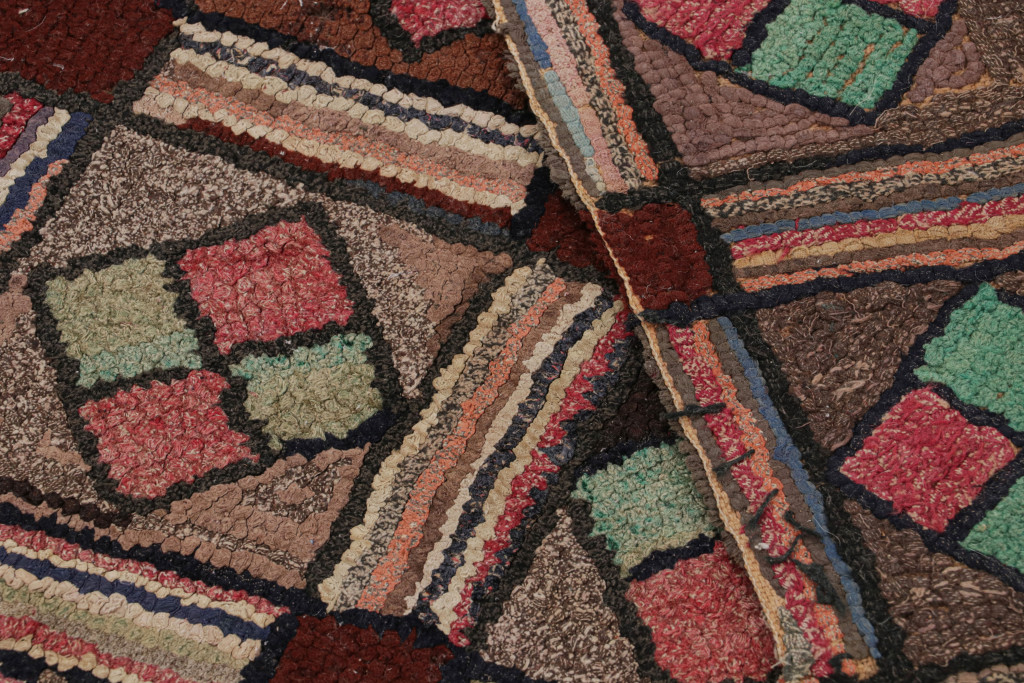 Antique Hooked Geometric Rug
