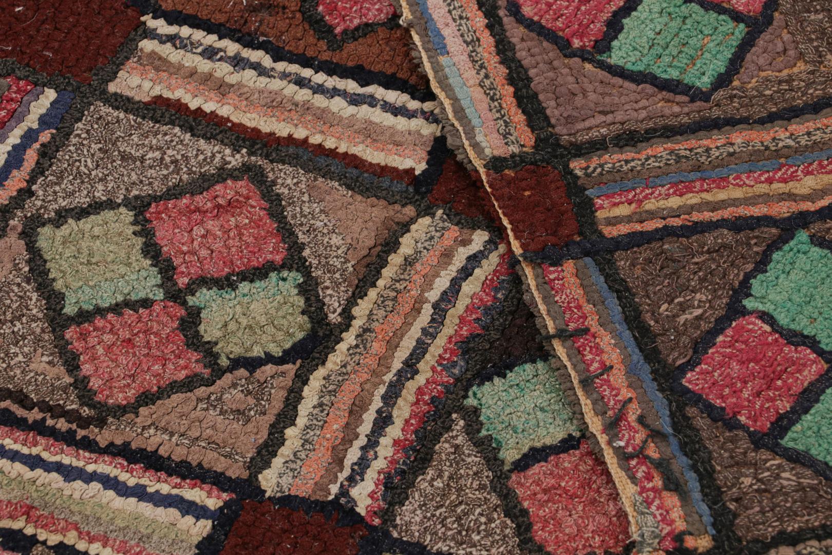 Antique Hooked Geometric Rug