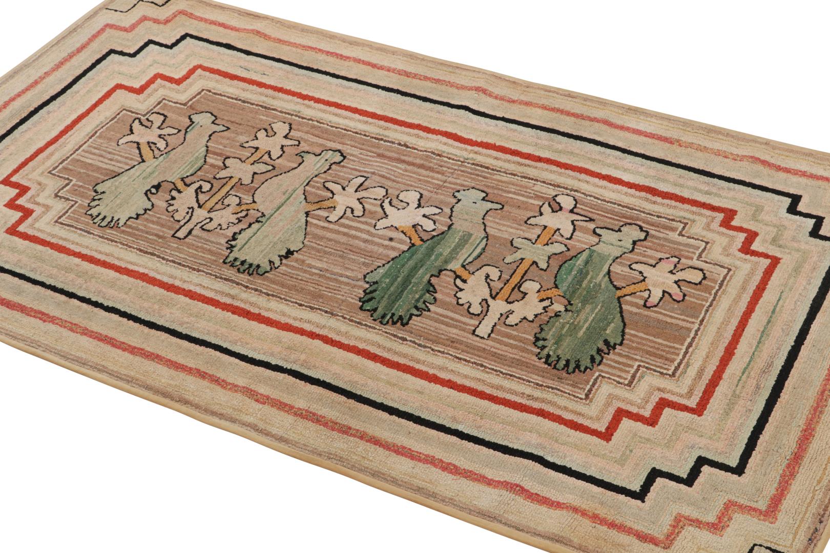 Antique Hooked Bird Pictorial Rug