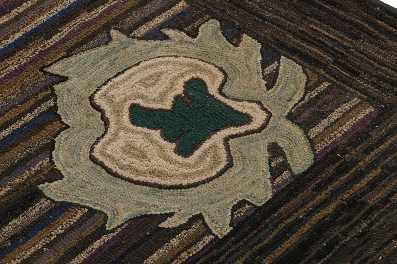 Antique Hooked Geometric Rug