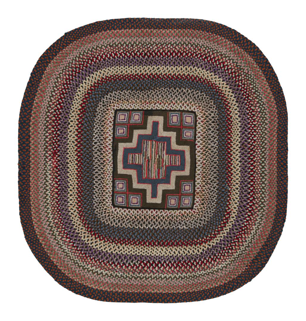 Antique Hooked Geometric Oval Rug