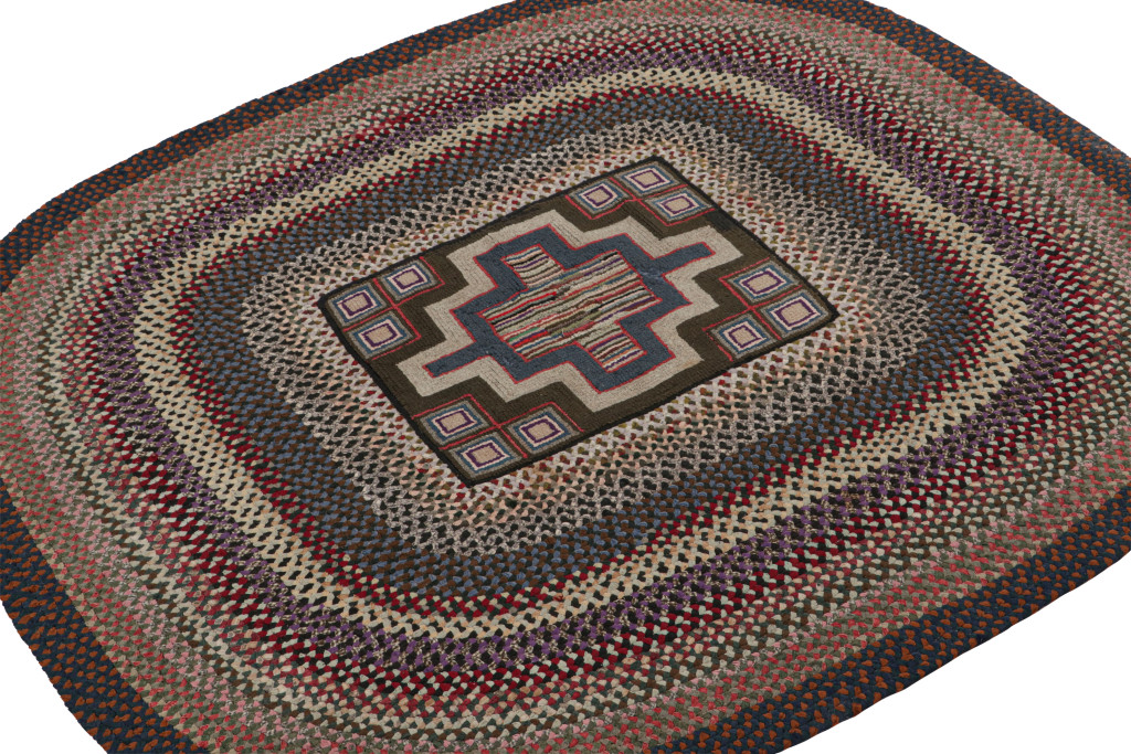 Antique Hooked Geometric Oval Rug
