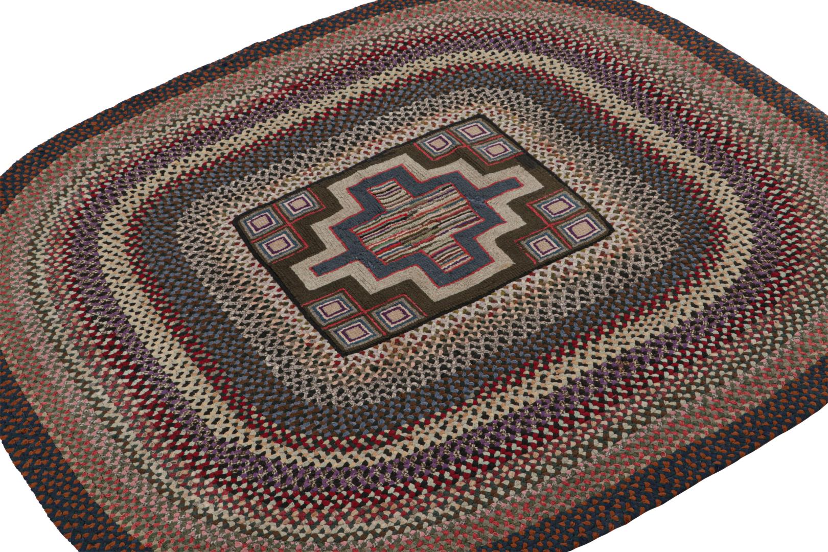 Antique Hooked Geometric Oval Rug