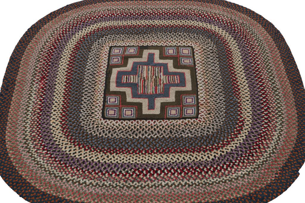 Antique Hooked Geometric Oval Rug