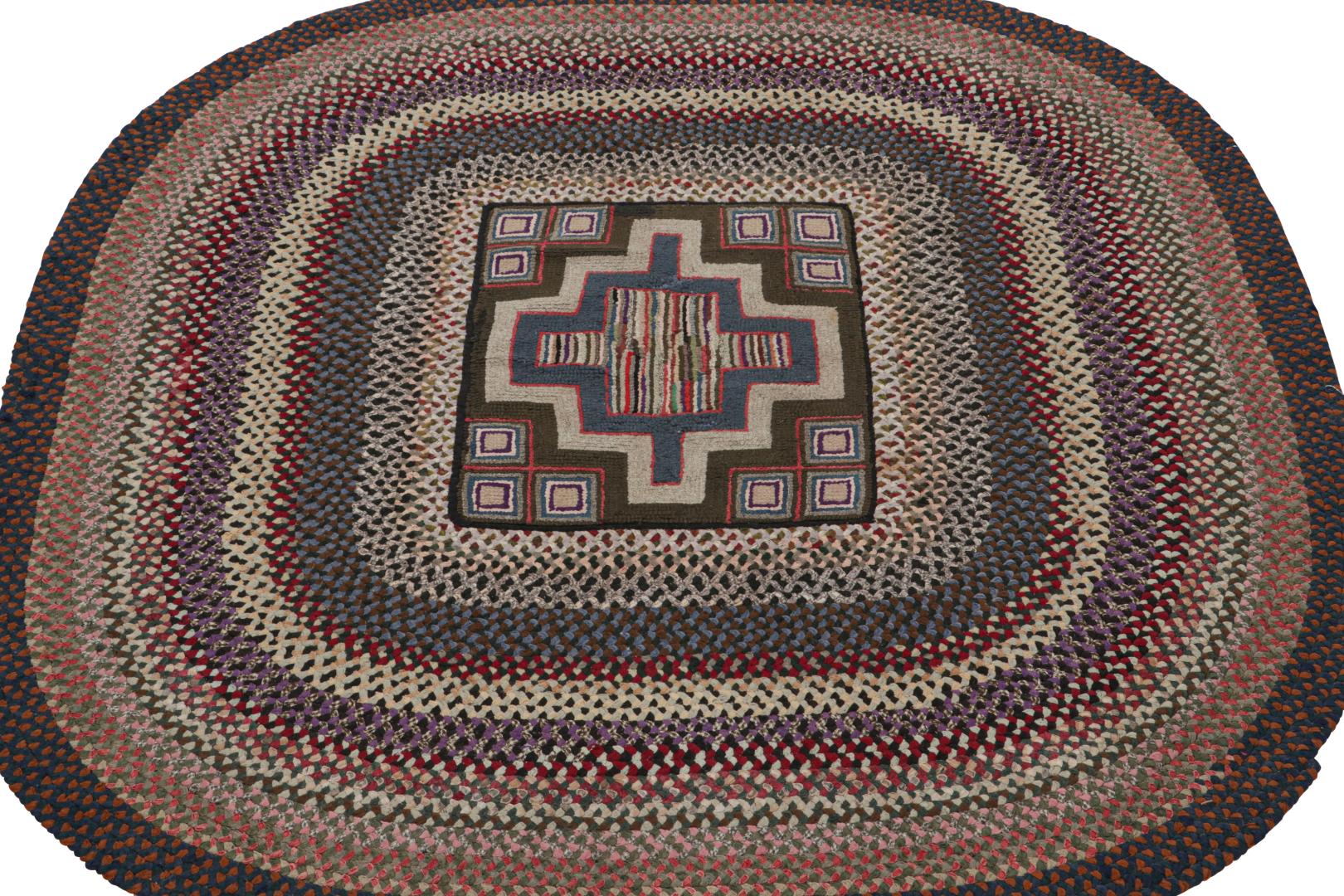 Antique Hooked Geometric Oval Rug