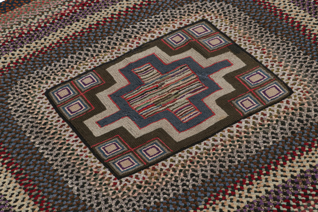 Antique Hooked Geometric Oval Rug