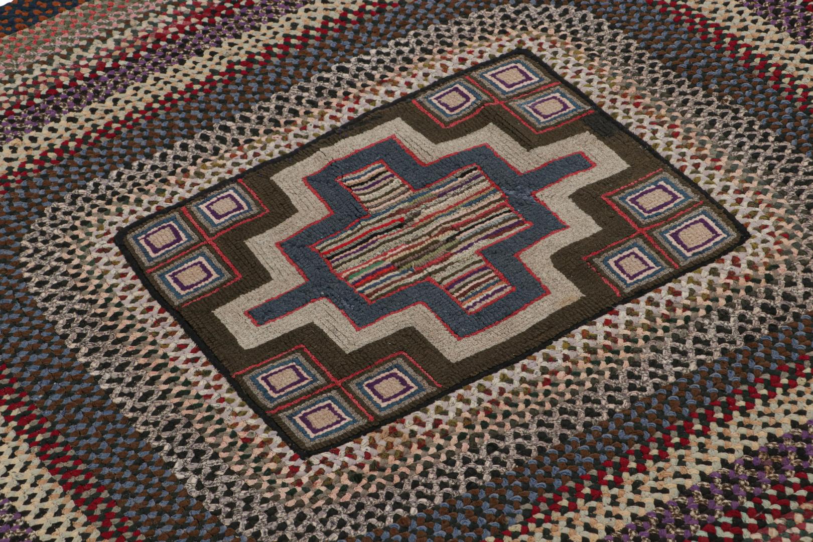Antique Hooked Geometric Oval Rug