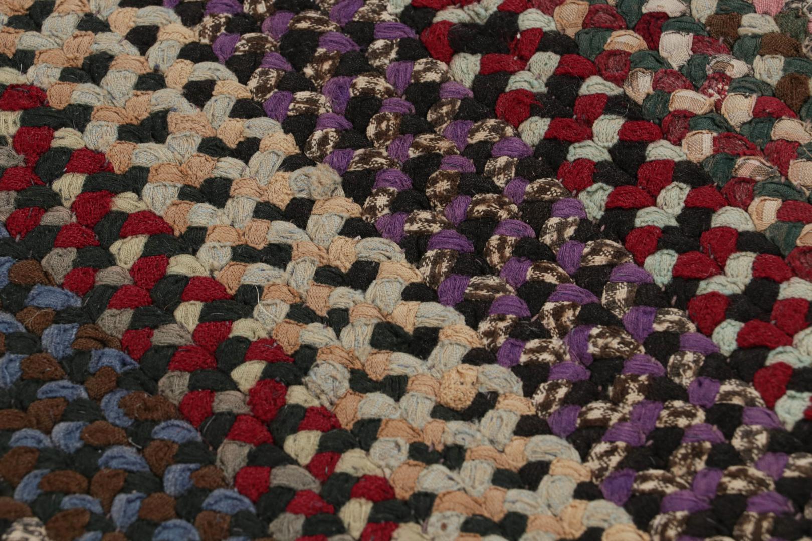 Antique Hooked Geometric Oval Rug