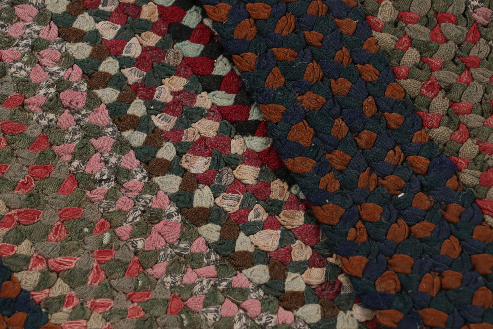 Antique Hooked Geometric Oval Rug