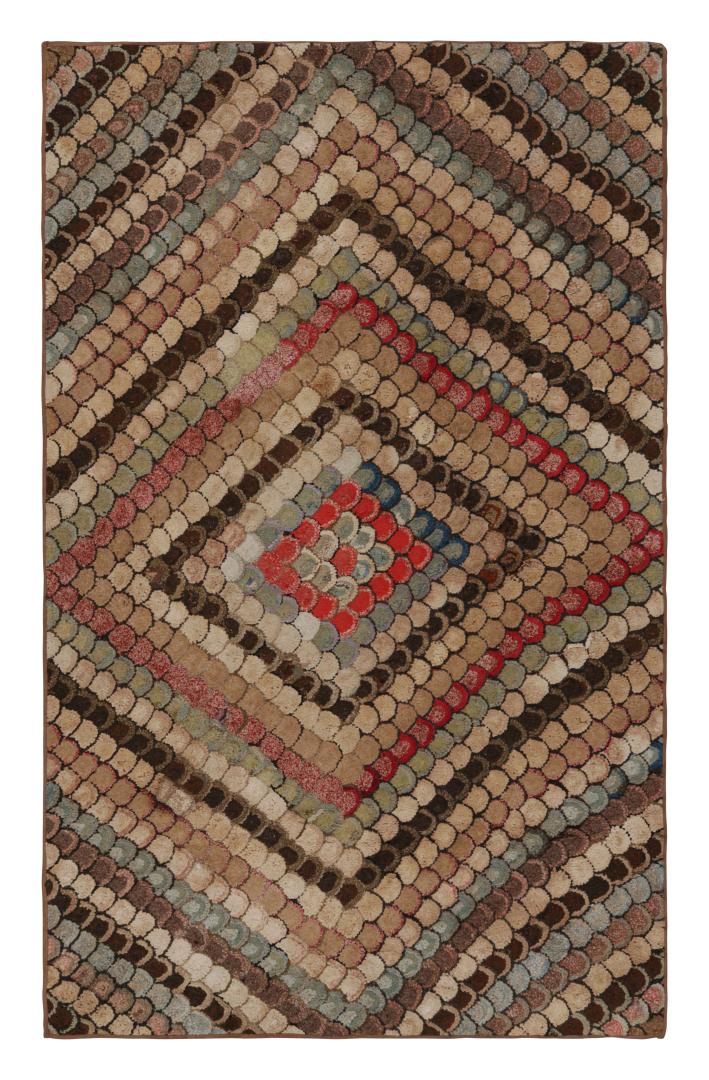 Antique Hooked Geometric Rug
