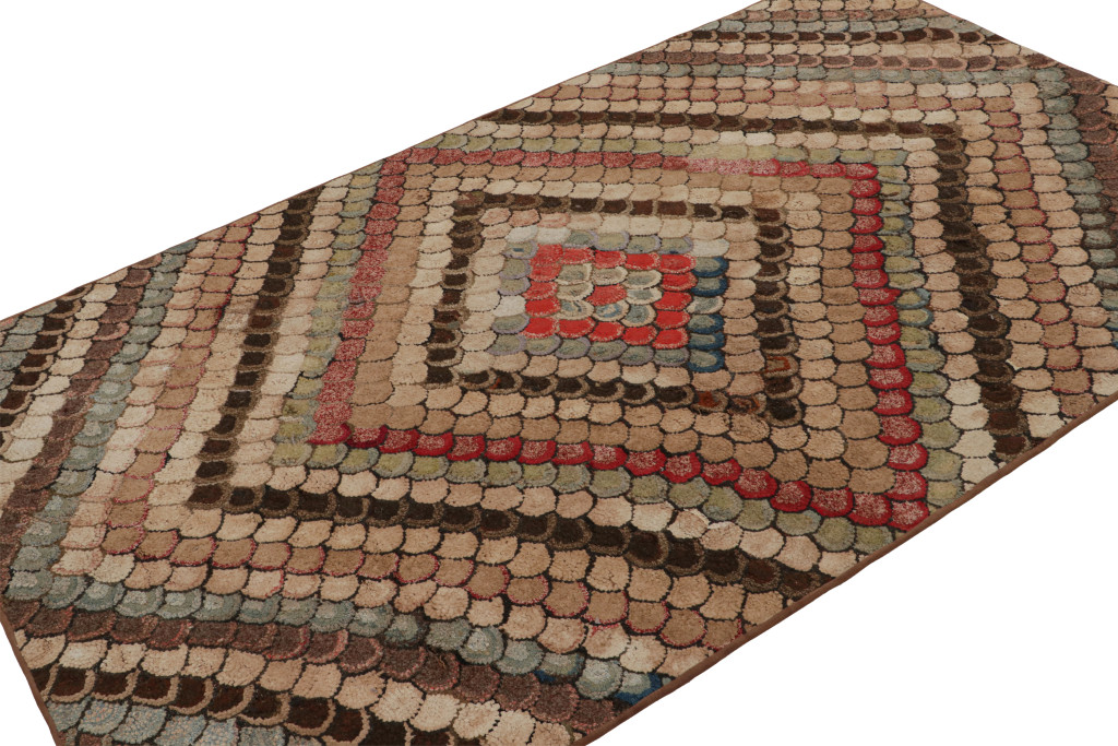 Antique Hooked Geometric Rug