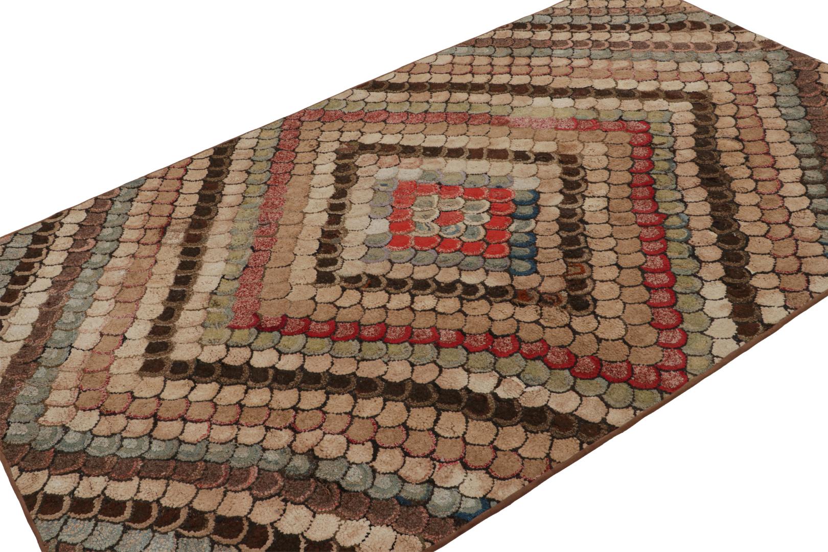 Antique Hooked Geometric Rug