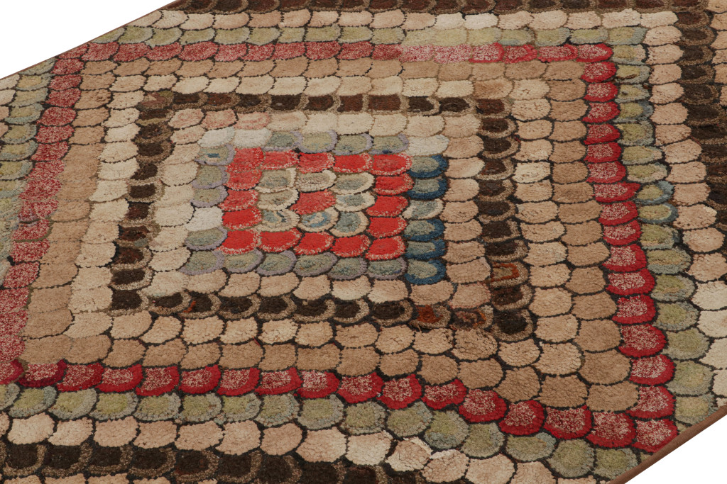 Antique Hooked Geometric Rug