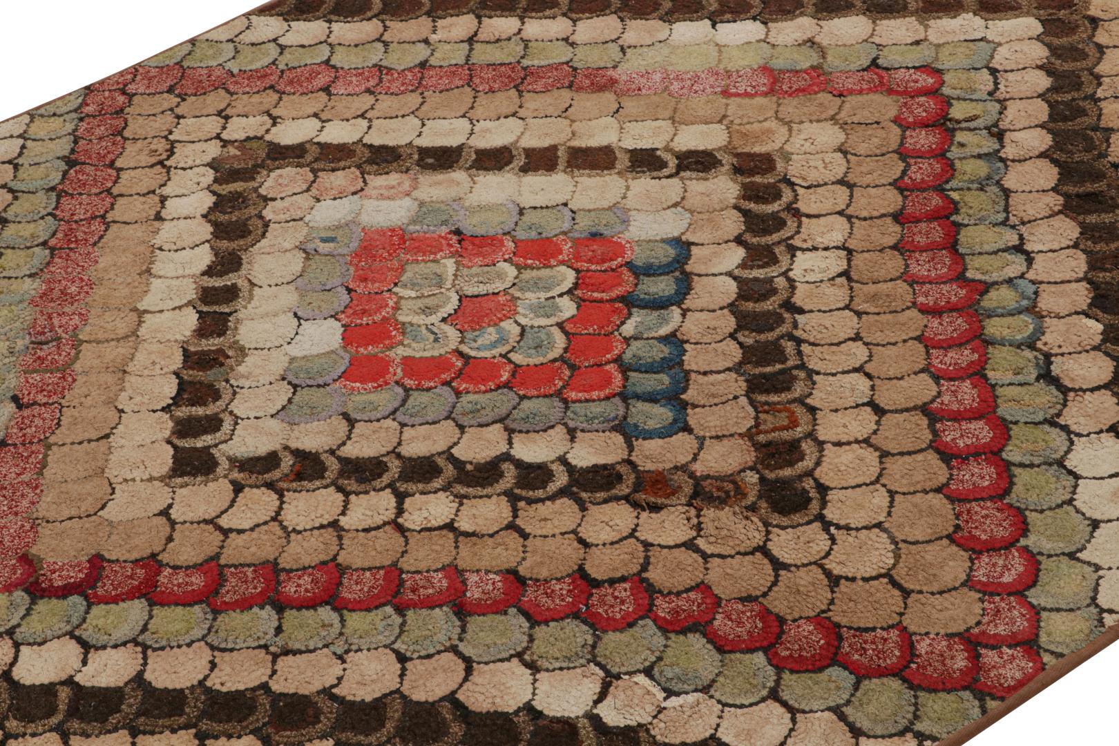 Antique Hooked Geometric Rug