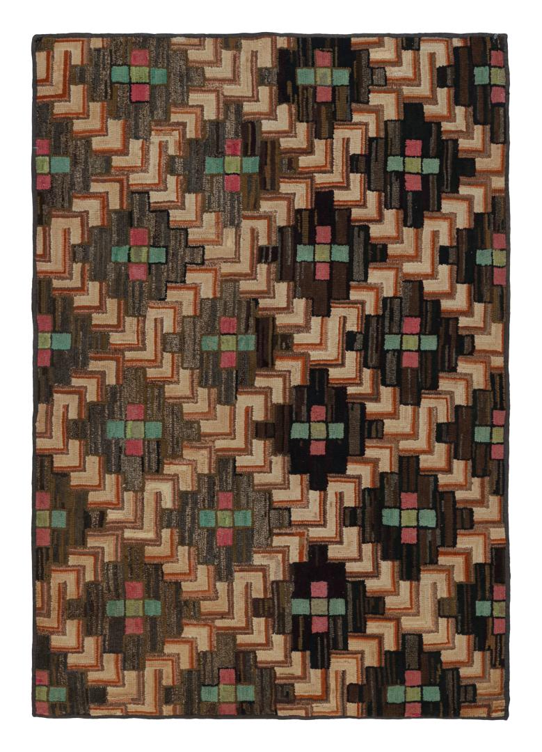 Antique Hooked Geometric Rug