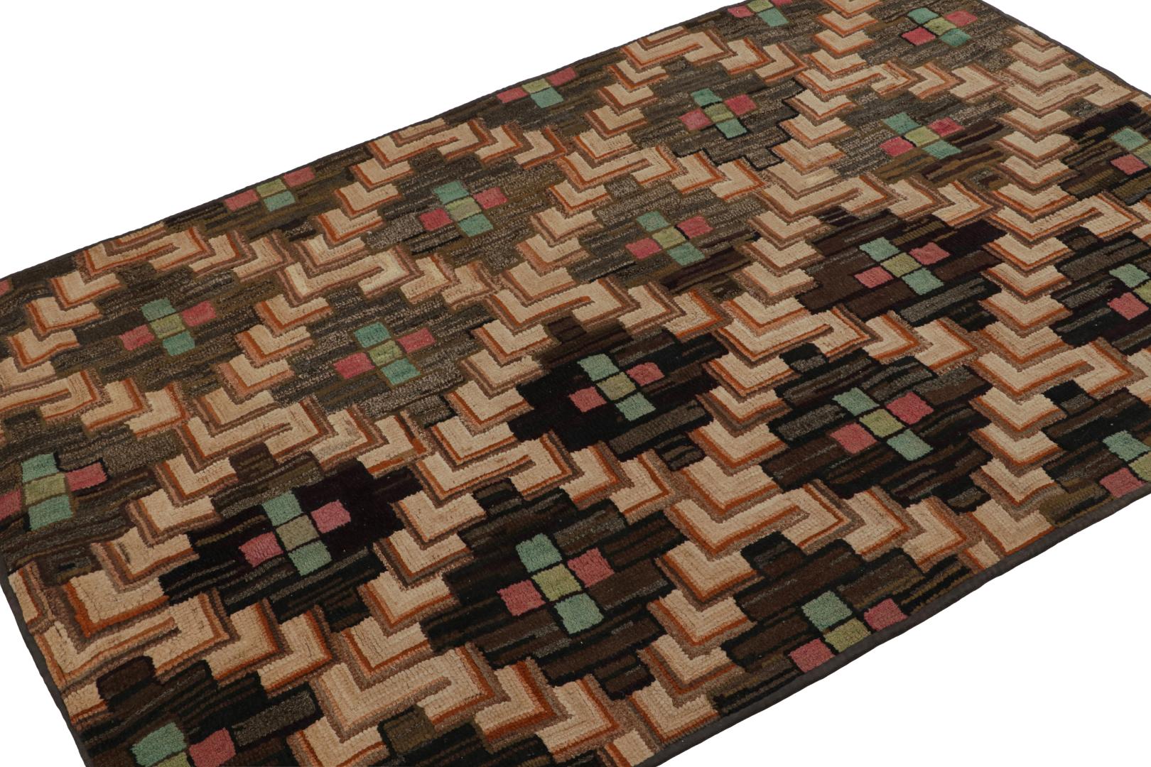 Antique Hooked Geometric Rug