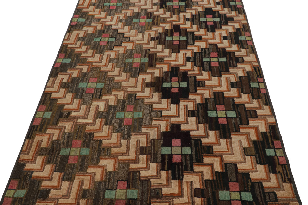 Antique Hooked Geometric Rug
