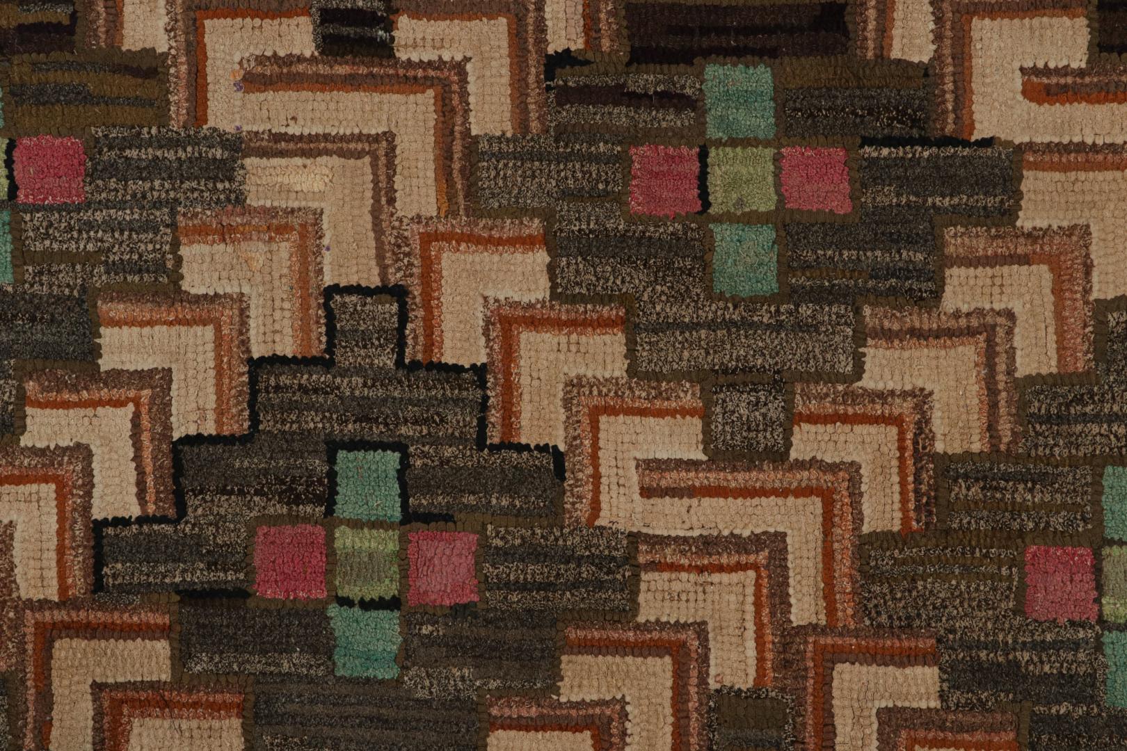 Antique Hooked Geometric Rug