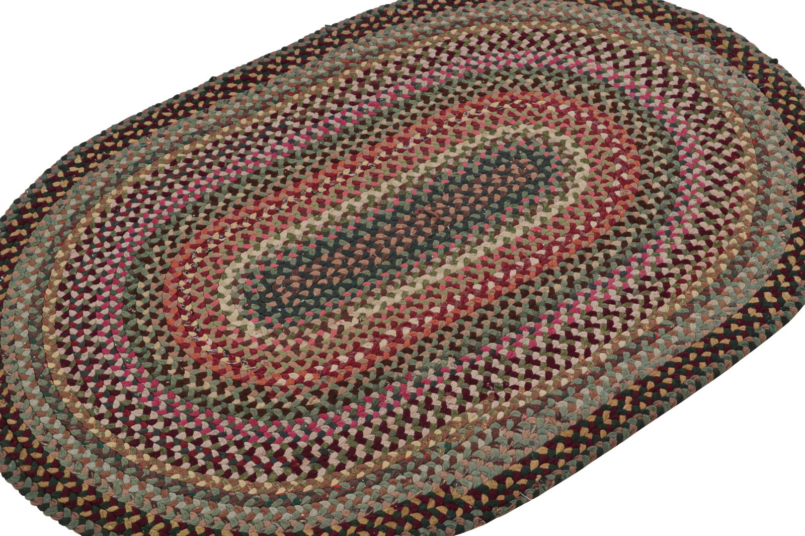 Antique Hooked Geometric Oval Rug