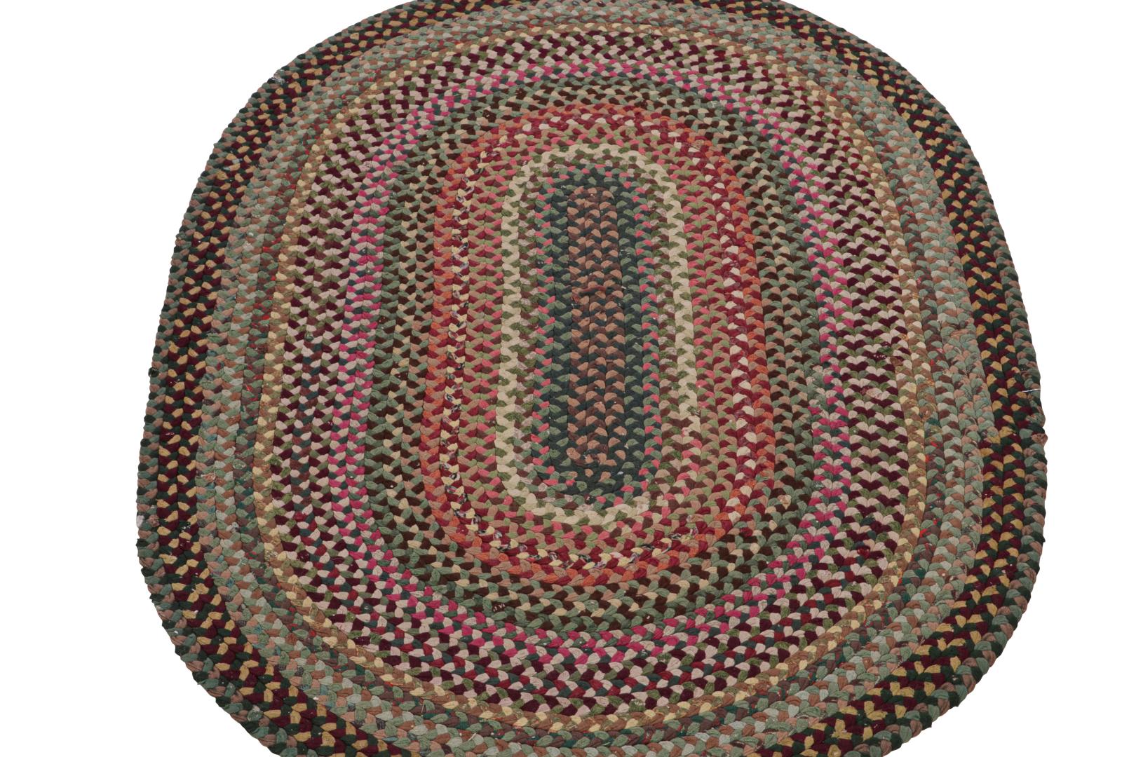 Antique Hooked Geometric Oval Rug
