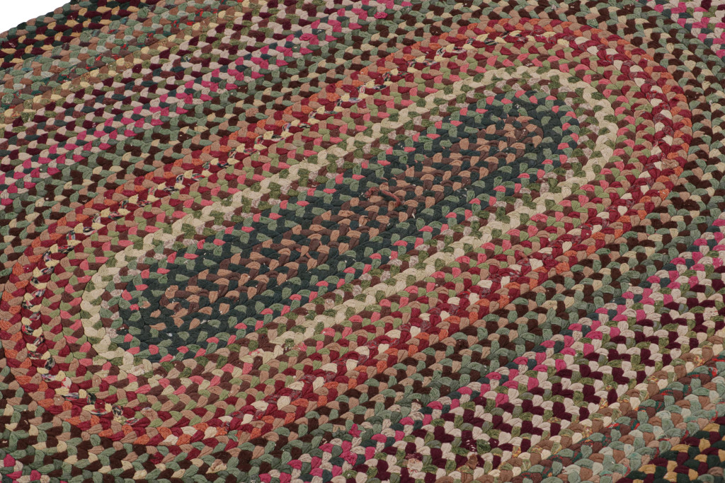 Antique Hooked Geometric Oval Rug