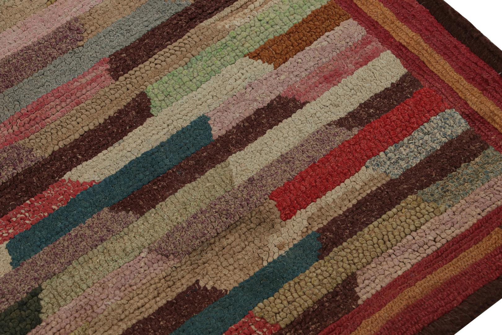 Antique Hooked Geometric Square Rug