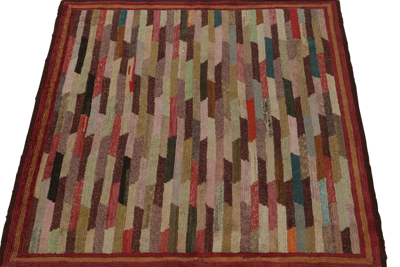 Antique Hooked Geometric Square Rug