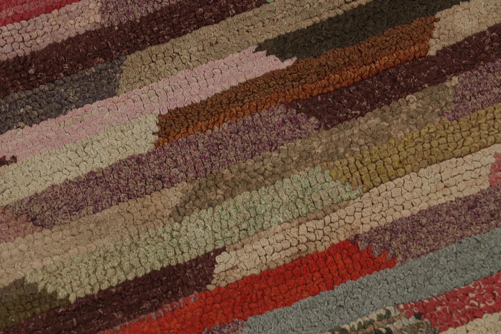 Antique Hooked Geometric Square Rug