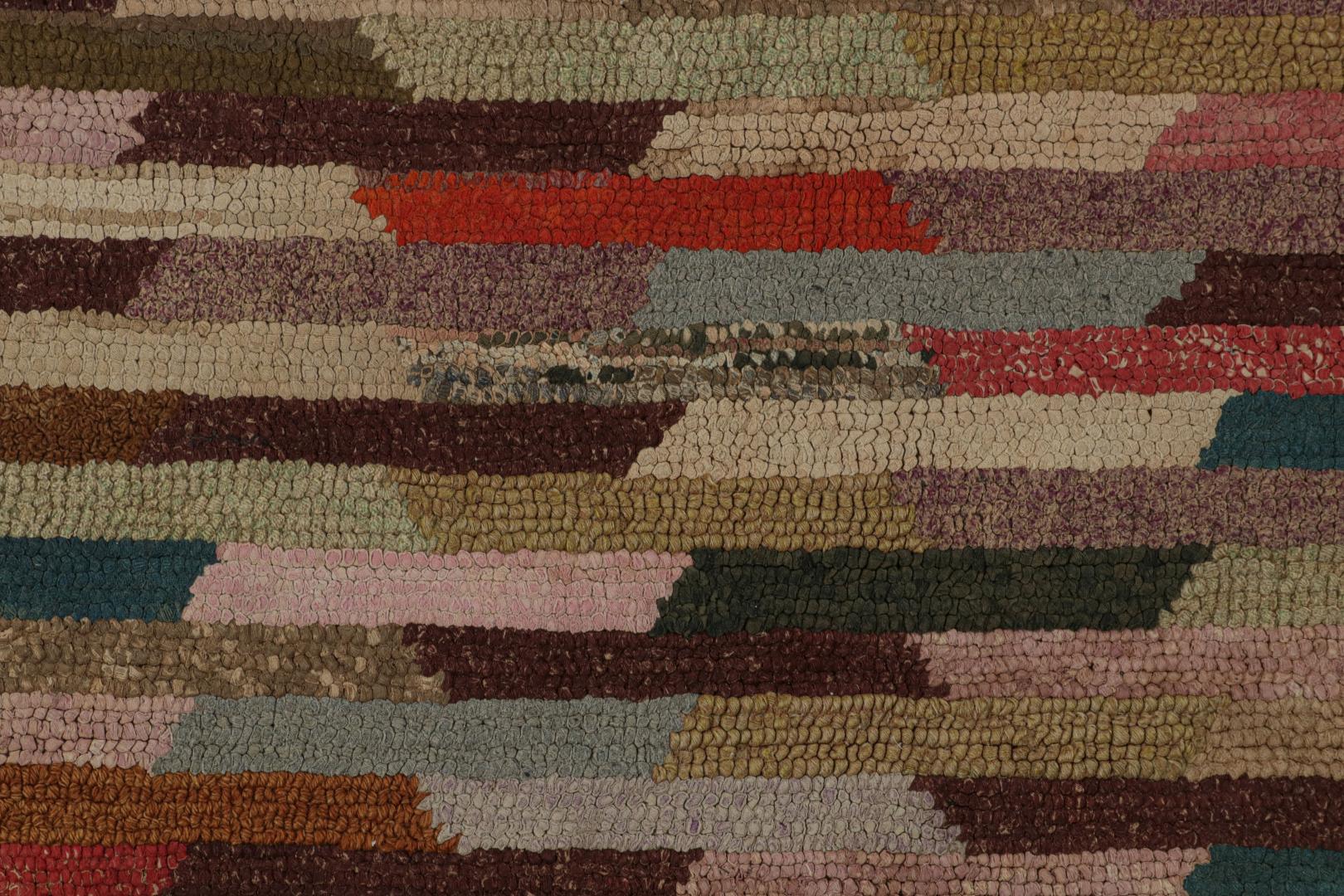 Antique Hooked Geometric Square Rug