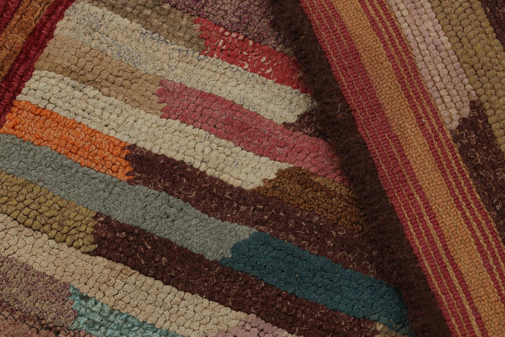 Antique Hooked Geometric Square Rug