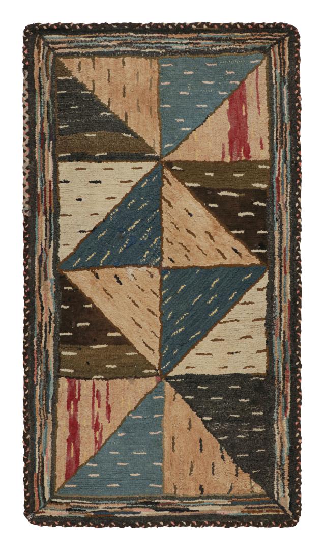 Antique Hooked Geometric Rug