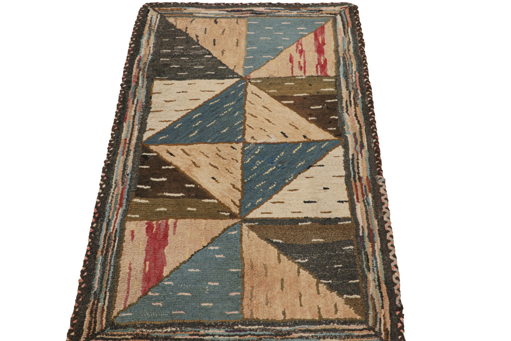 Antique Hooked Geometric Rug