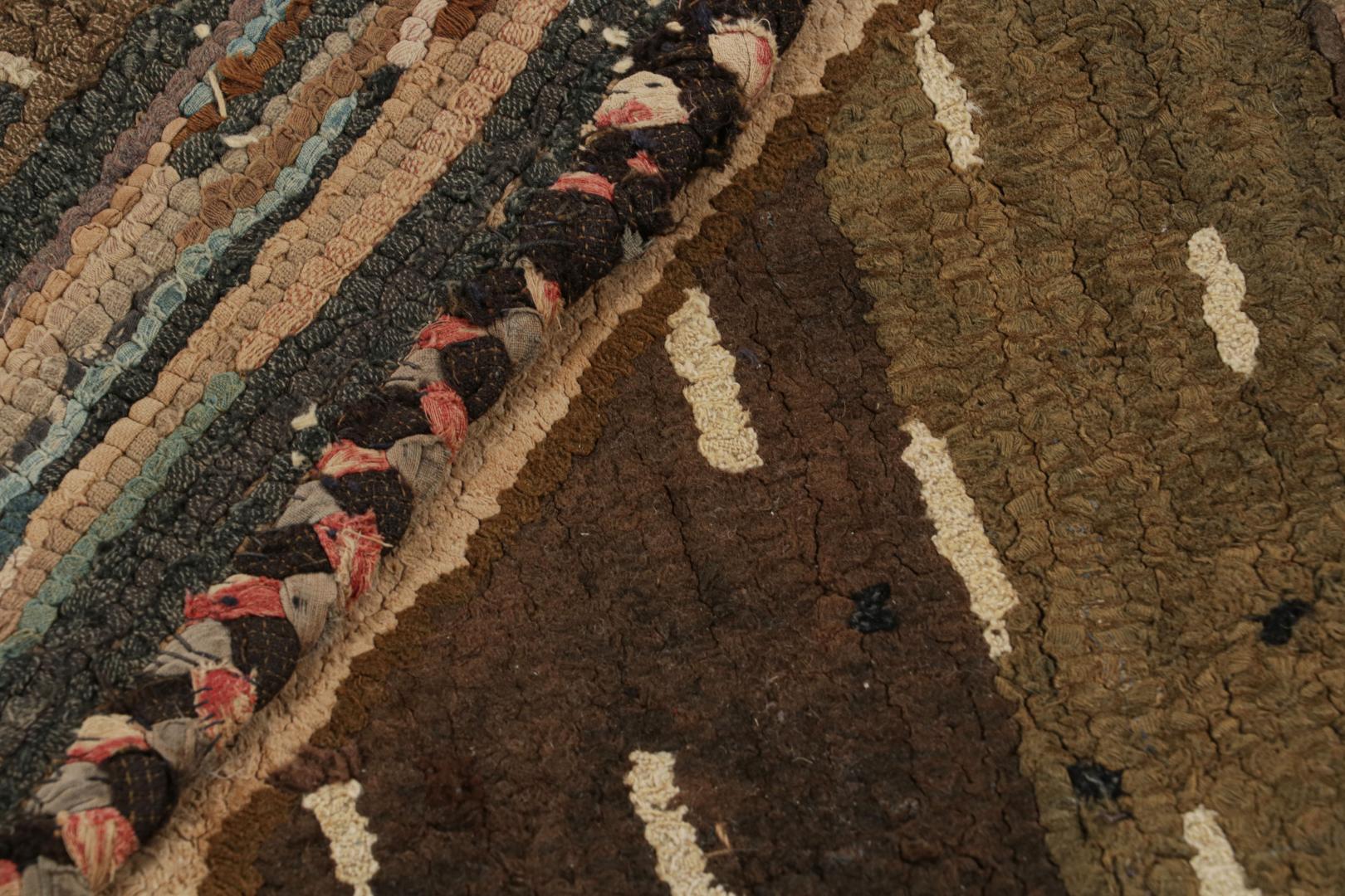 Antique Hooked Geometric Rug