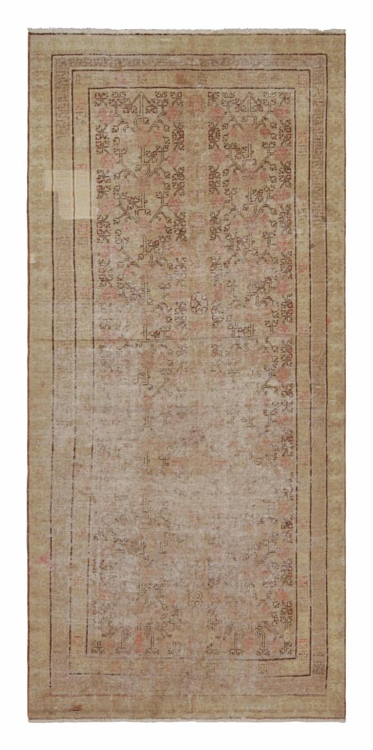 Antique Khotan Rug with Beige-Brown and Red Patterns by Rug & Kilim
