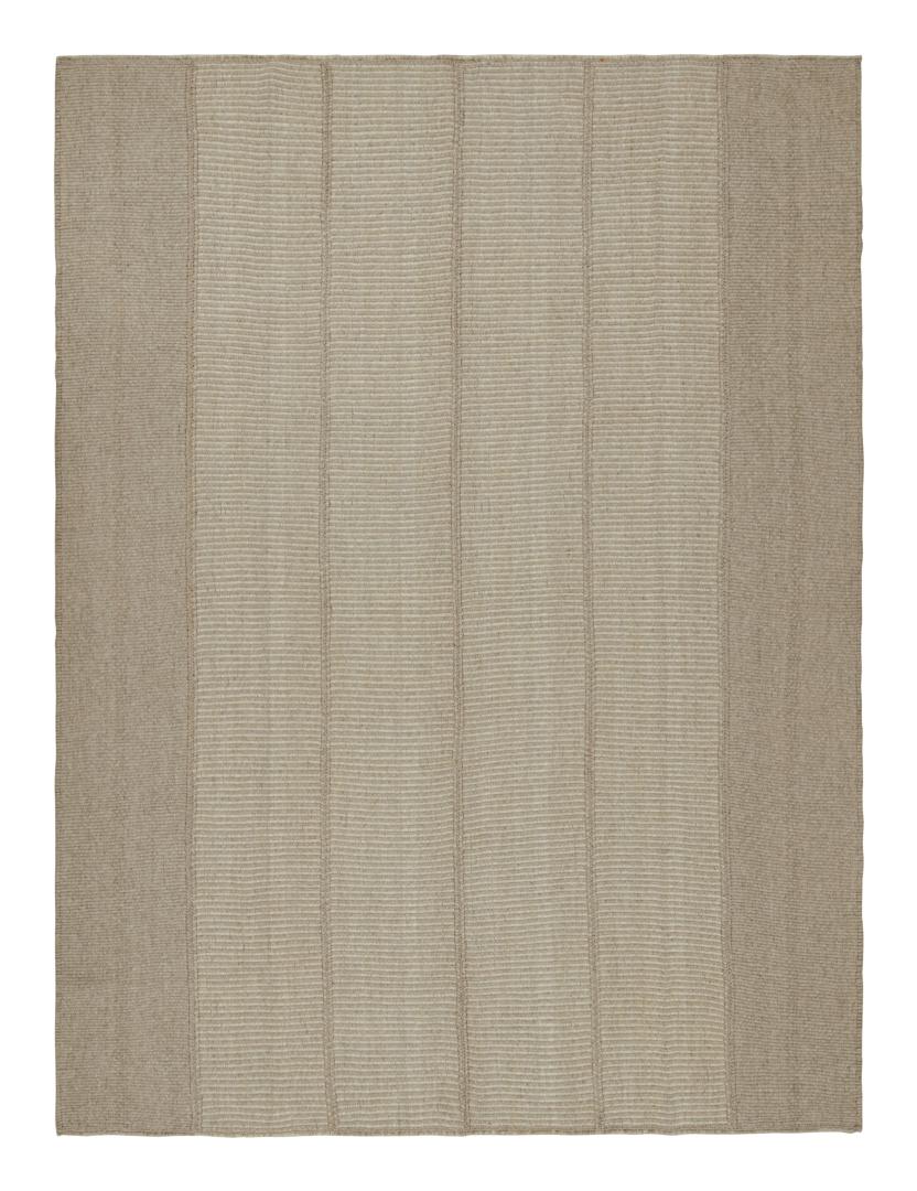 Contemporary Kilim with Beige-Brown Textural Stripes