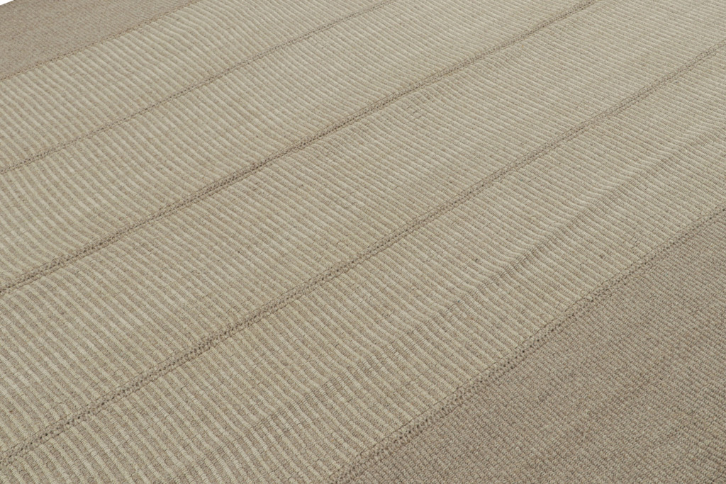 Contemporary Kilim with Beige-Brown Textural Stripes