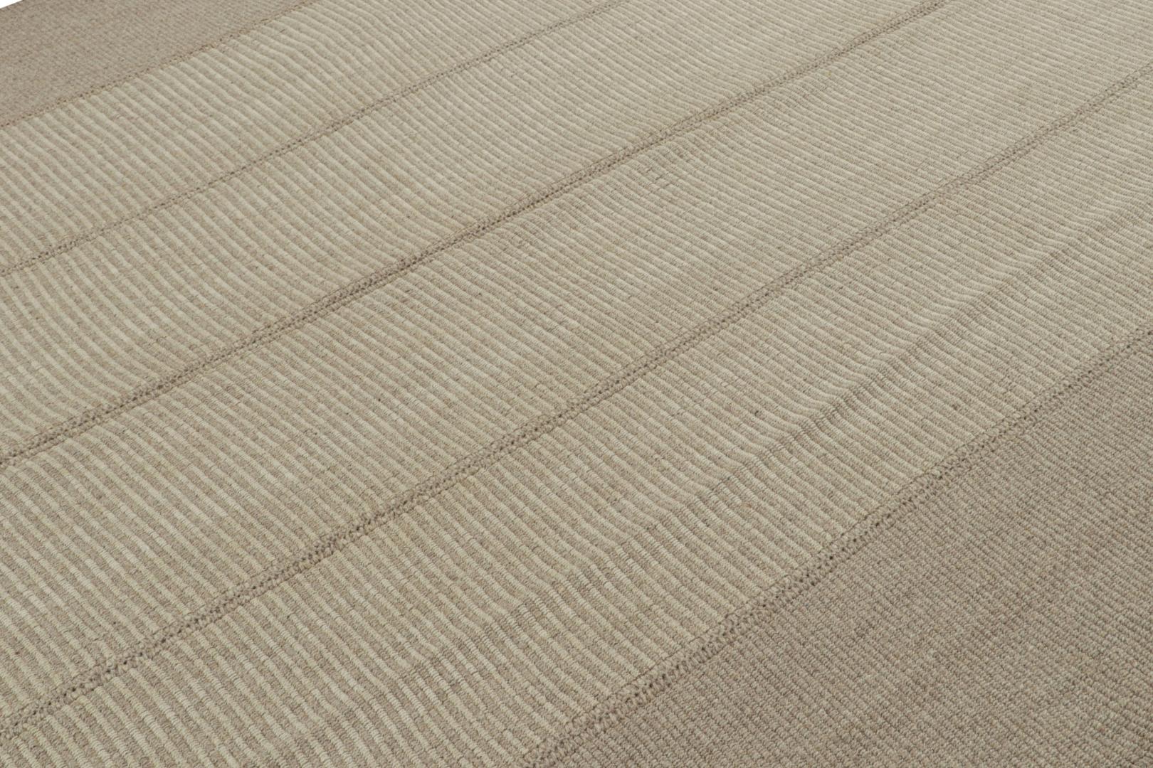 Contemporary Kilim with Beige-Brown Textural Stripes