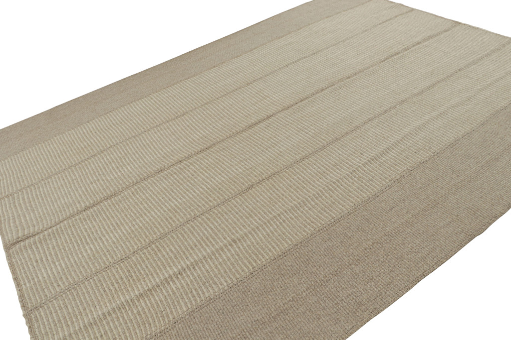 Contemporary Kilim with Beige-Brown Textural Stripes